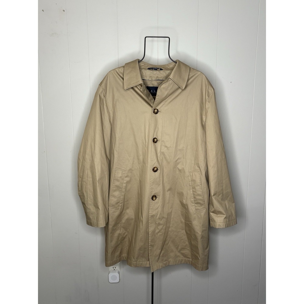 Ralph Lauren Men's Sz Large L Khaki Trench Coat Overcoat Removable Plaid Liner
